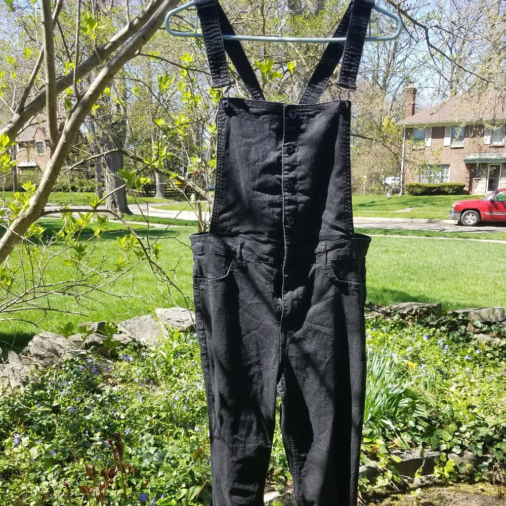 Skinny black jean overalls